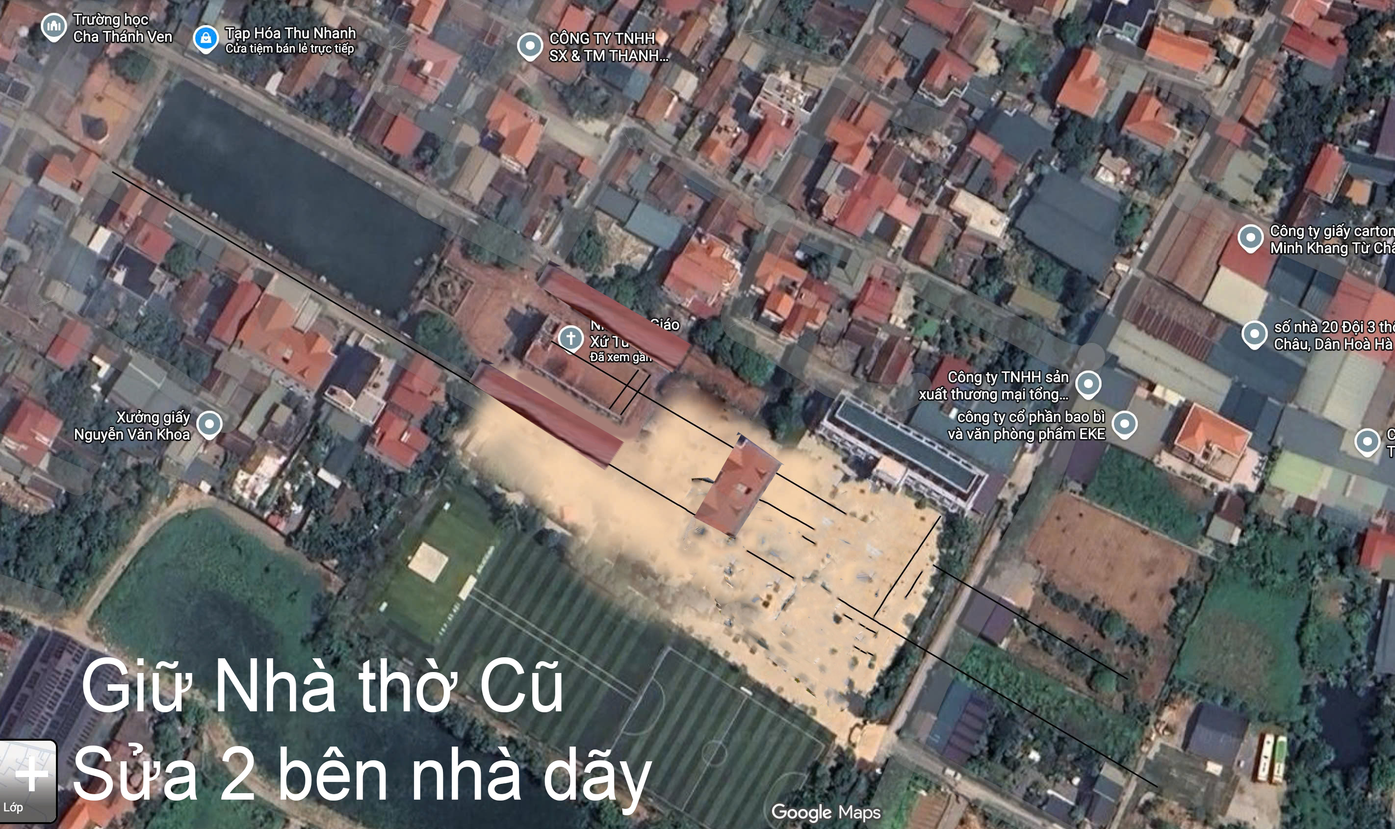 Phương án chỉ giữ nhà thờ cũ và sửa hai bên nhà dãy