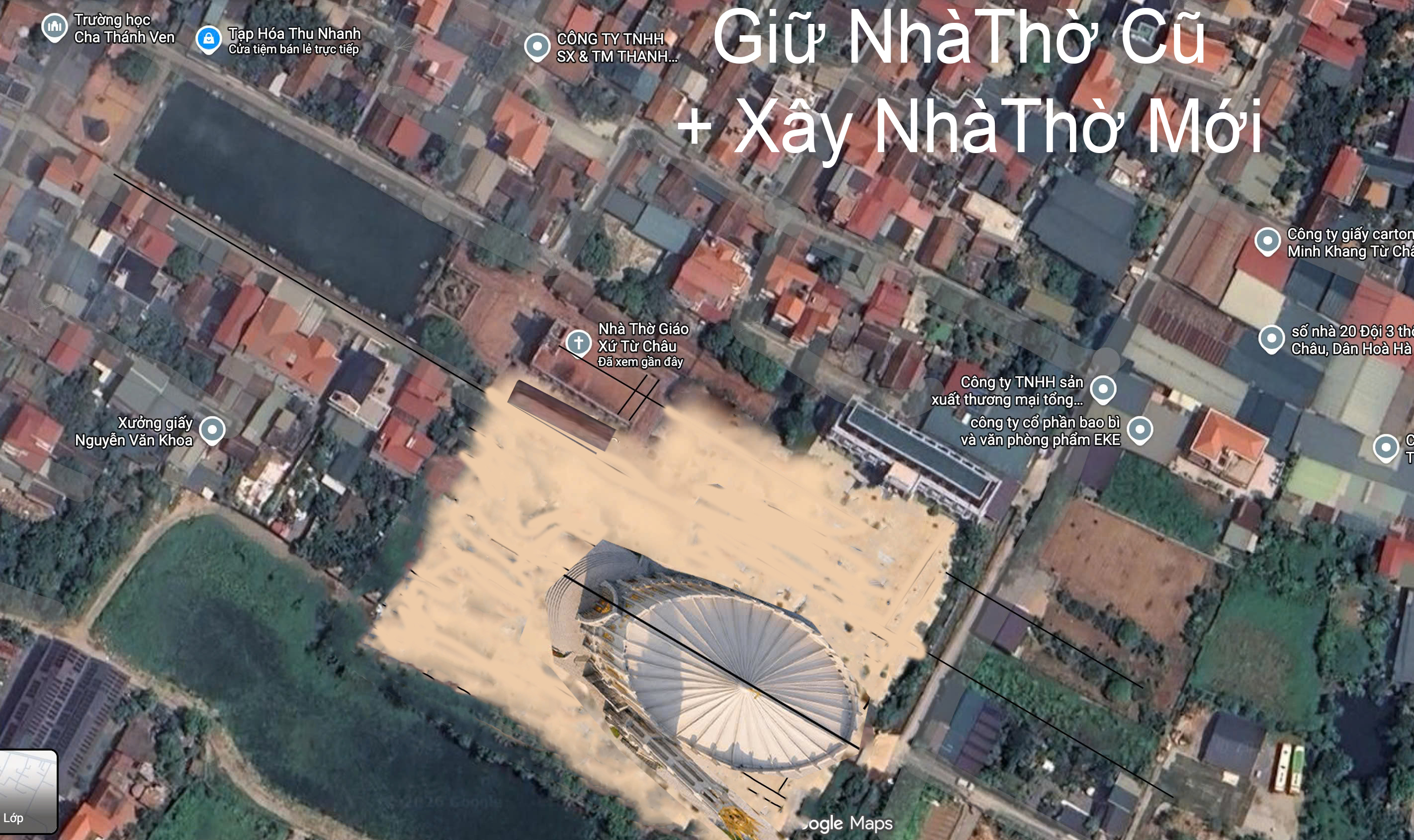 Phương án giữ nhà thờ cũ và xây nhà thờ mới